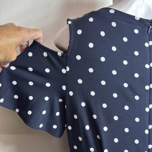 (H1)The Limited Navy Blue Polka Dot Zip Up Off Shoulder Wide Leg Jumpsuit,Size S - Picture 3 of 16